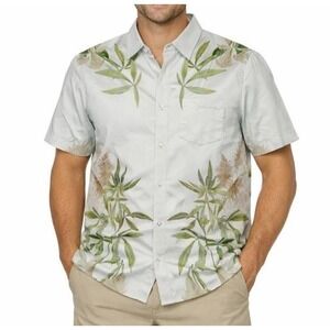 MAVRANS Button Up Shirt Foliage Print sz XL Short Sleeve Coconut Husk Eco Fabric